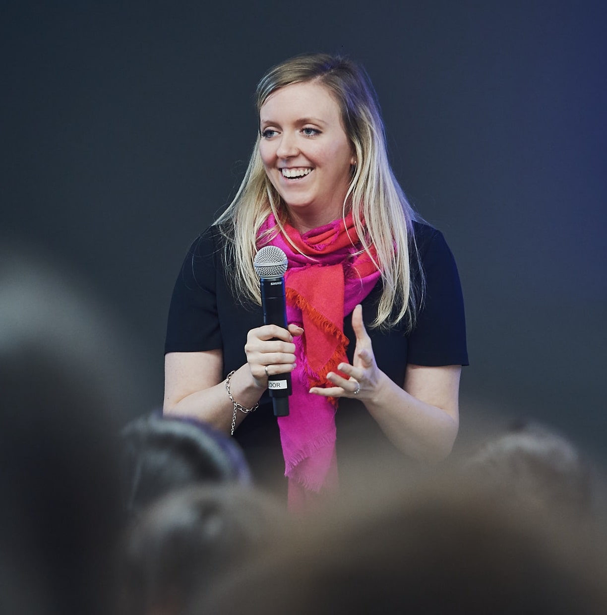 Holly speaks in front of group on how to retain women in STEM | by Vancouver photographer Angela McConnell